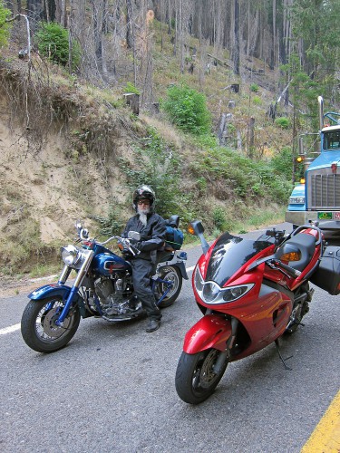 Jack and our wait for the guide car outside of Glide.